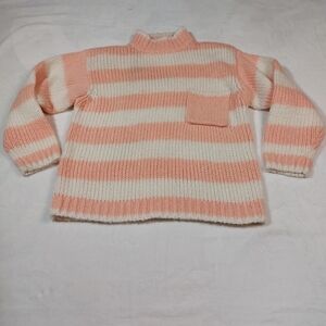 ROUGE BY HELIUM WOMEN'S VINTAGE PINK AND WHITE STRIPE MOCK NECK SWEATER SIZE MED